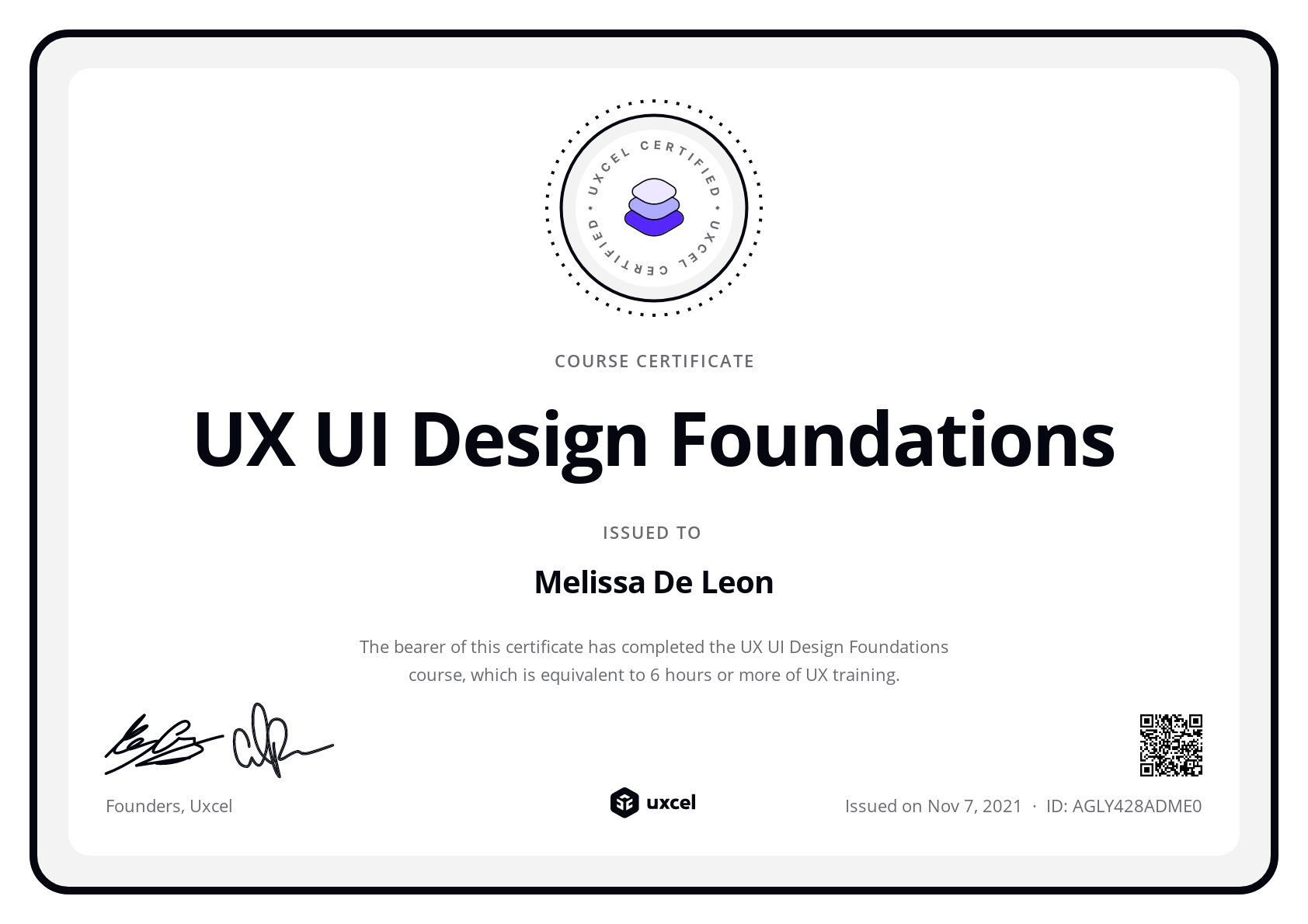 Melissa De Leon's certificate